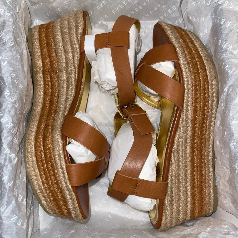 NEW❗️Lauren Ralph Lauren - Roberta Espadrilles Sandals - polo tan Wedge size 9.5 - Picture 1 of 12